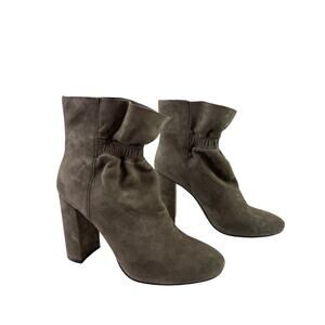 Botkier Rylie Women Bootie 7.5 Gray Leather Ruched Block Heel Pull-On Ankle Boot